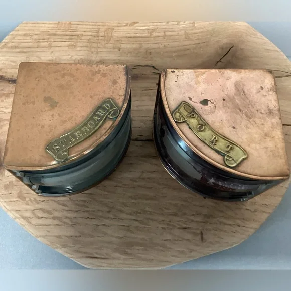 🟠 Vintage - Antique ? Copper Brass & Glass Crafted Nautical Boat Lanterns Rare